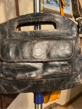 Bed Stu Distressed Black Leather Top-Handle Crossbody